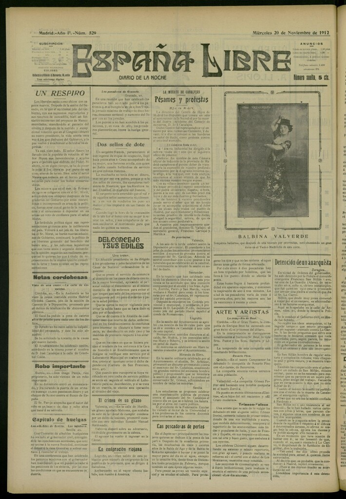 Miniatura de España Libre : Diario de la noche del 20 de noviembre de 1912, nº 529