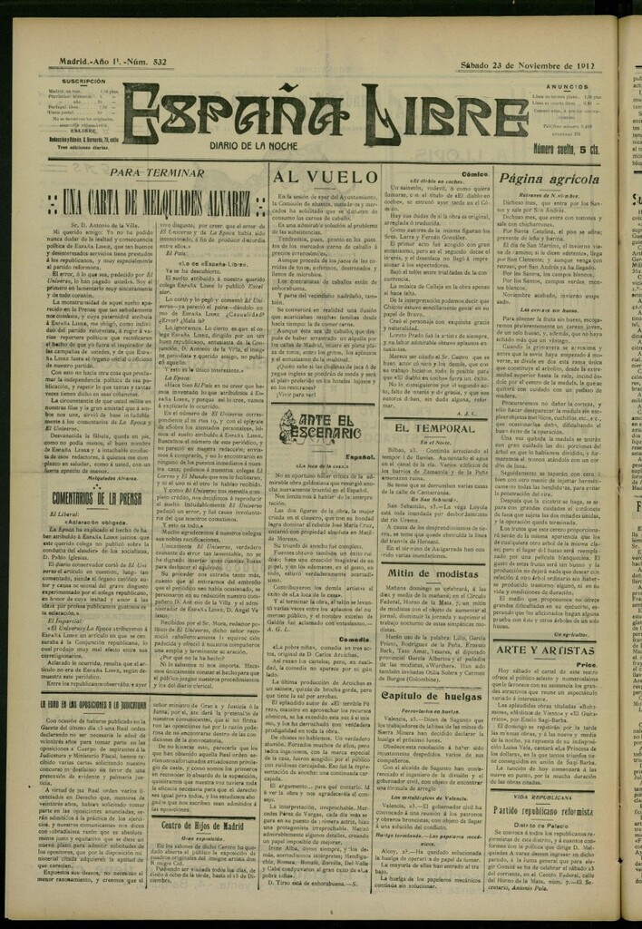 Miniatura de España Libre : Diario de la noche del 23 de noviembre de 1912, nº 532