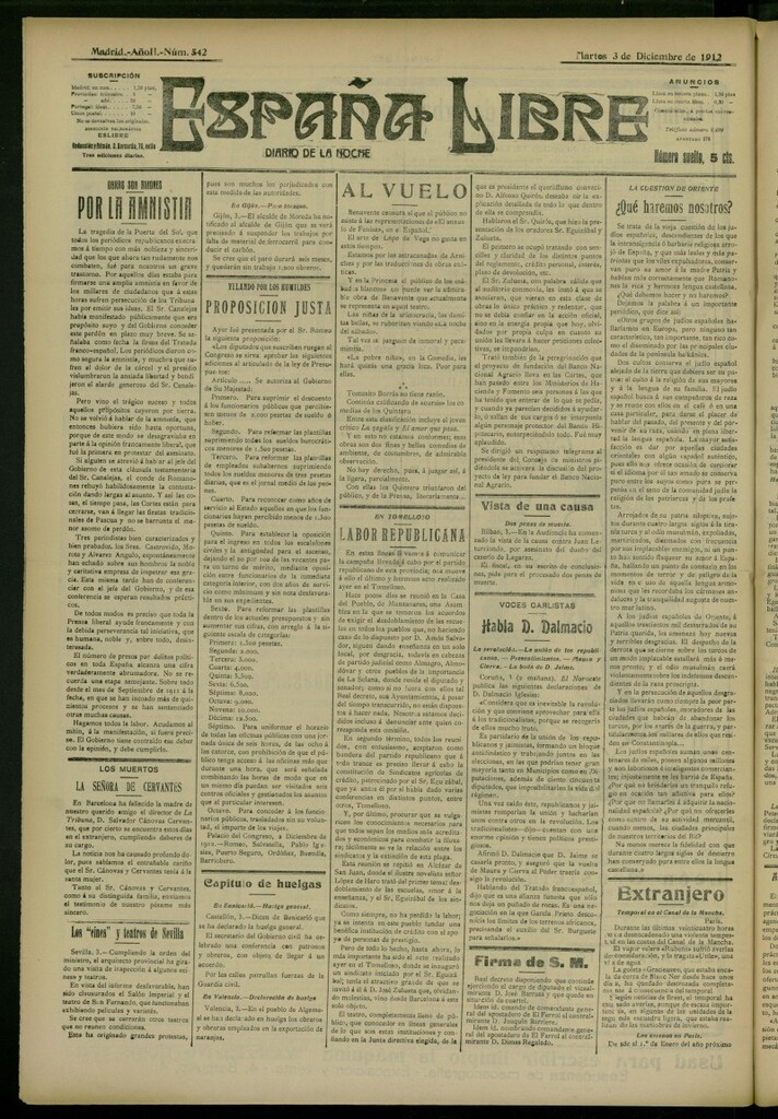 Miniatura de España Libre : Diario de la noche del 3 de diciembre de 1912, nº 542