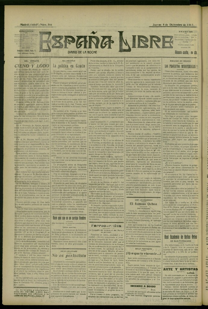 Miniatura de España Libre : Diario de la noche del 5 de diciembre de 1912, nº 544