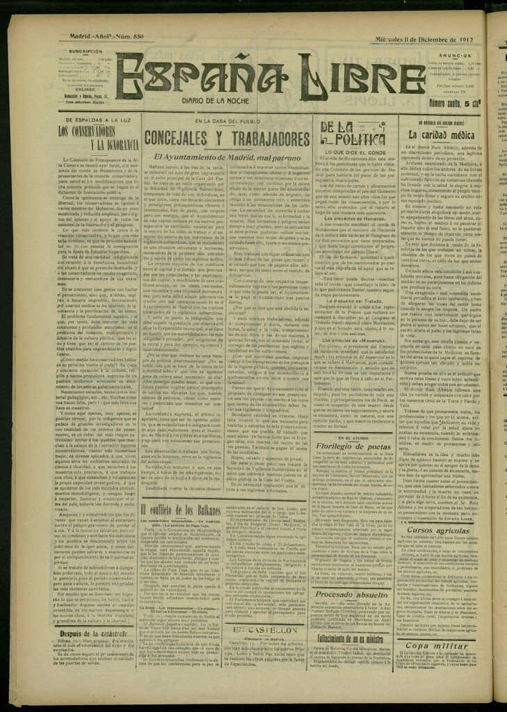 Miniatura de España Libre : Diario de la noche del 11 de diciembre de 1912, nº 550