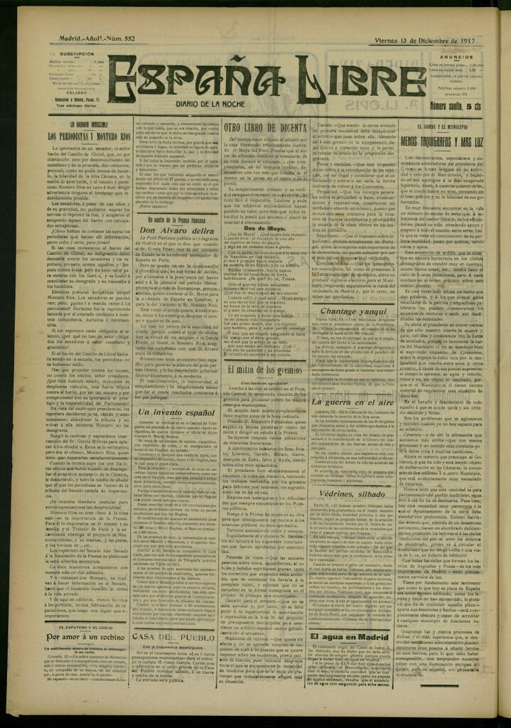 Miniatura de España Libre : Diario de la noche del 13 de diciembre de 1912, nº 552