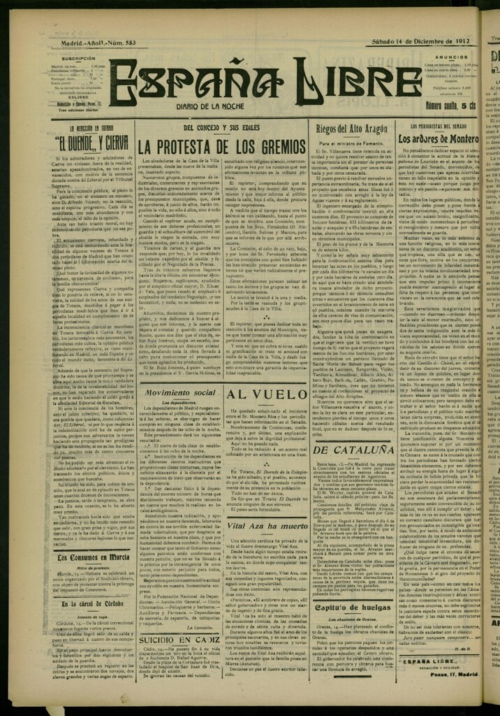 Miniatura de España Libre : Diario de la noche del 14 de diciembre de 1912, nº 553