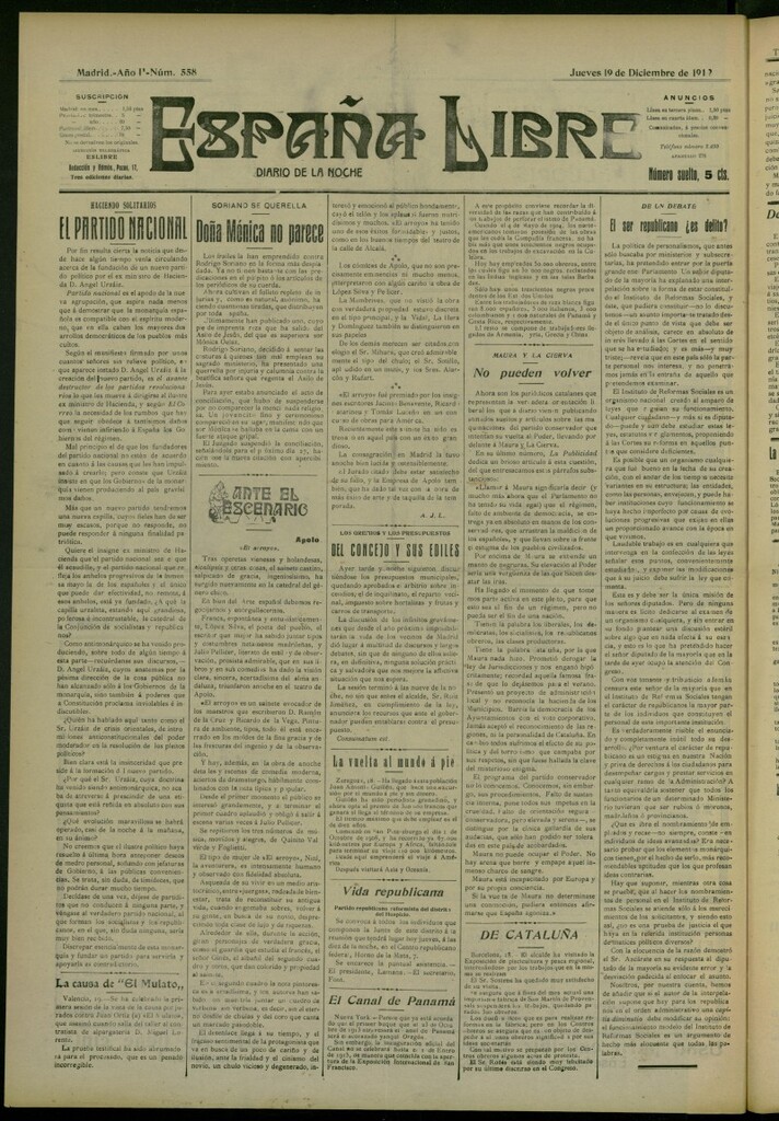 Miniatura de España Libre : Diario de la noche del 19 de diciembre de 1912, nº 558