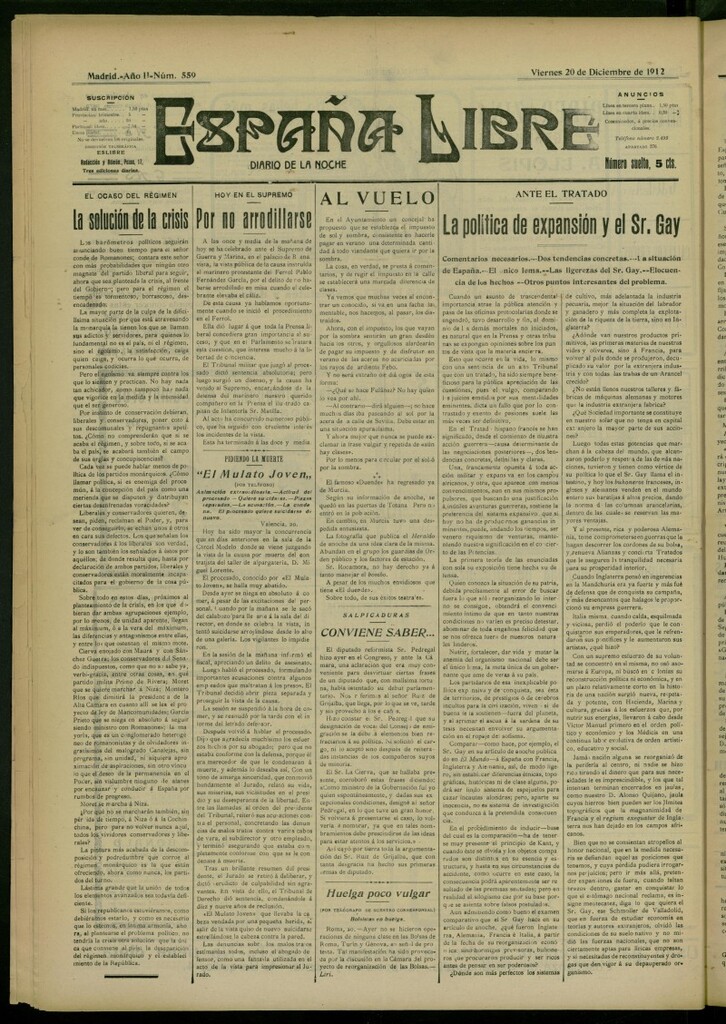 Miniatura de España Libre : Diario de la noche del 20 de diciembre de 1912, nº 559