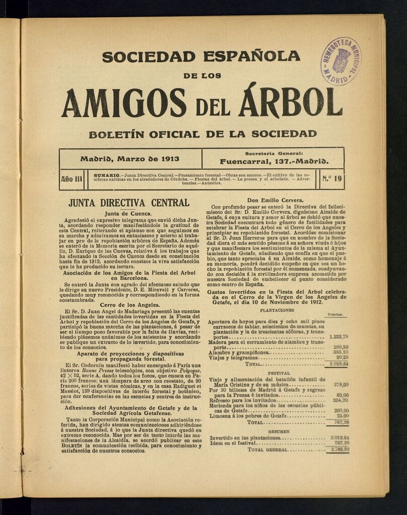 Miniatura de Boletín Comisión organizadora de la Sociedad Española de los amigos del árbol de marzo de 1913