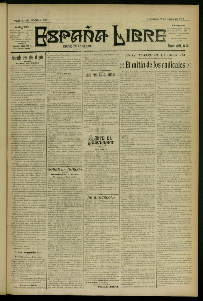 Miniatura de España Libre : Diario de la noche del 26 de enero de 1913, nº 515