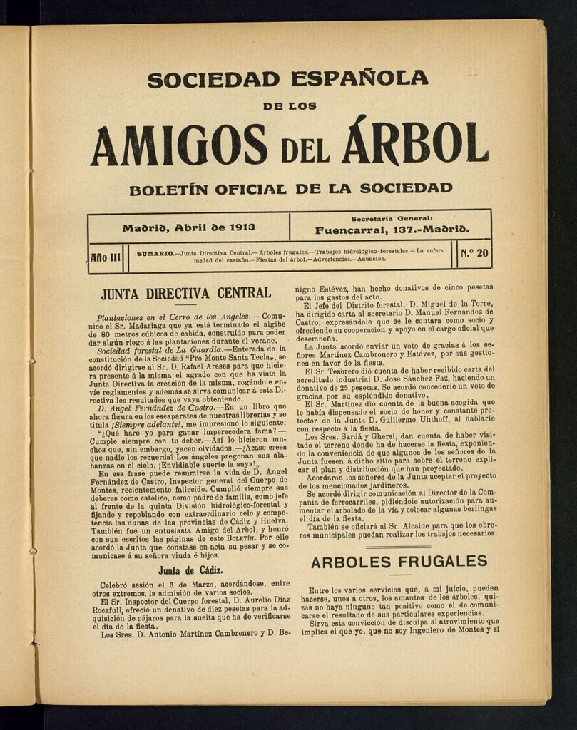 Miniatura de Boletín Comisión organizadora de la Sociedad Española de los amigos del árbol de abril de 1913