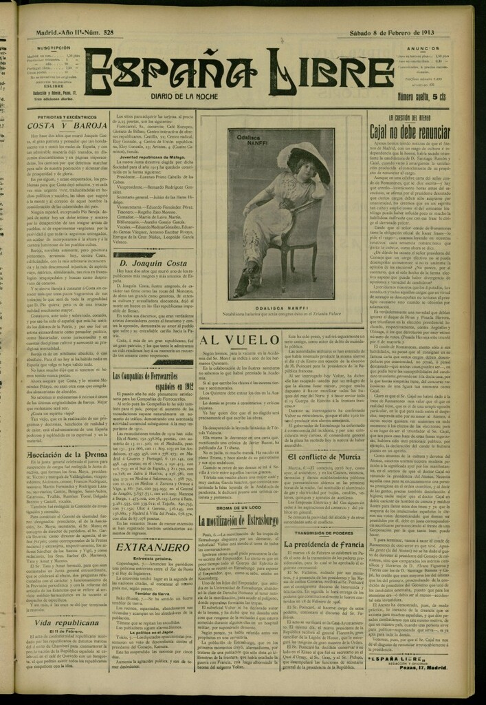 Miniatura de España Libre : Diario de la noche del 8 de febrero de 1913, nº 528
