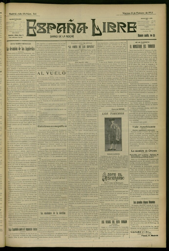 Miniatura de España Libre : Diario de la noche del 21 de febrero de 1913, nº 541