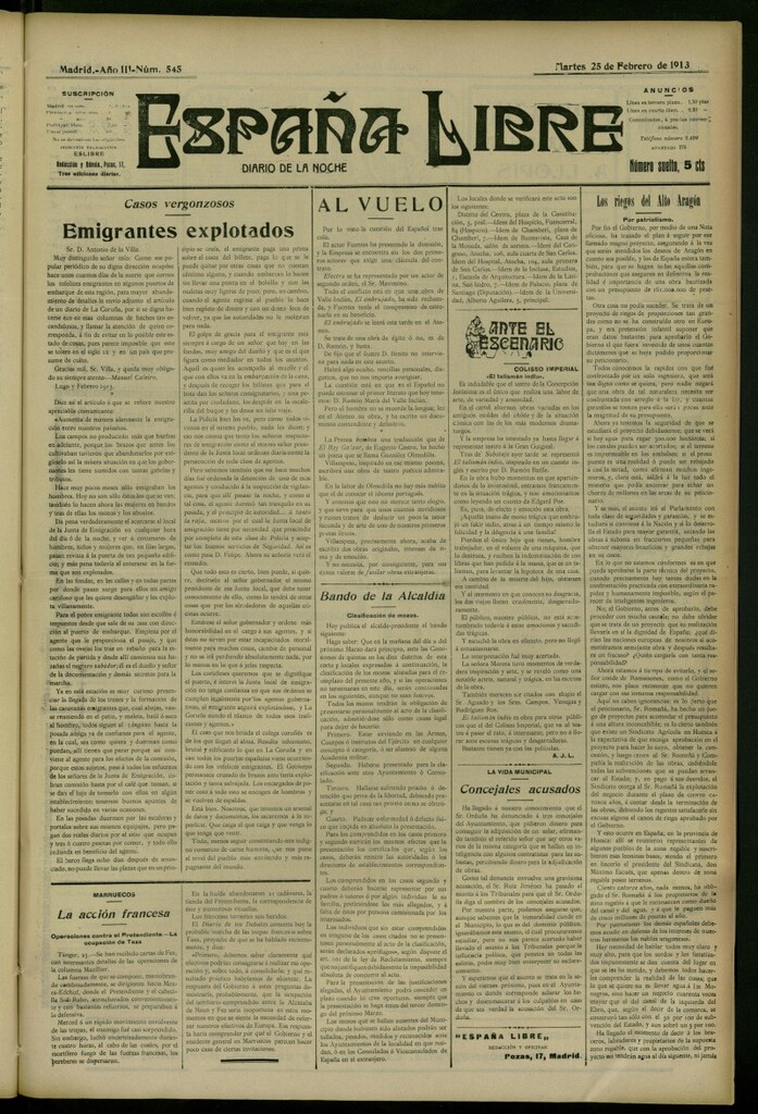 Miniatura de España Libre : Diario de la noche del 25 de febrero de 1913, nº 545