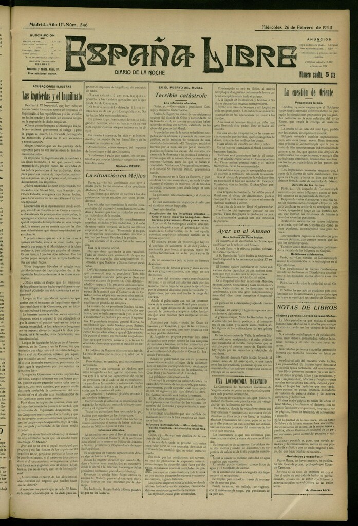 Miniatura de España Libre : Diario de la noche del 26 de febrero de 1913, nº 546
