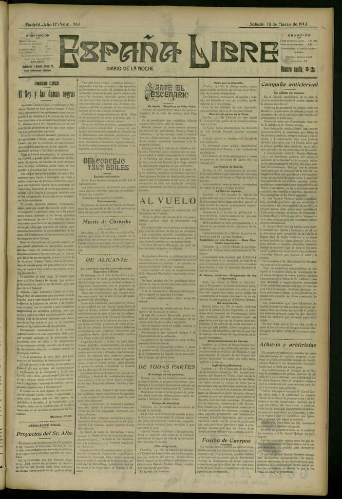 Miniatura de España Libre : Diario de la noche del 15 de marzo de 1913, nº 563