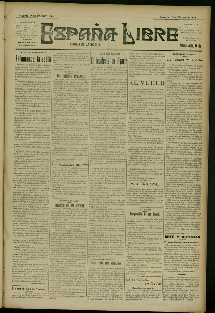 Miniatura de España Libre : Diario de la noche del 18 de marzo de 1913, nº 566