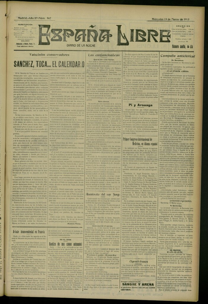 Miniatura de España Libre : Diario de la noche del 19 de marzo de 1913, nº 567