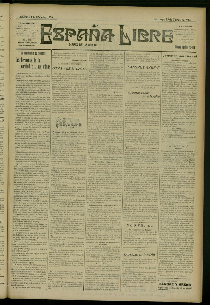 Miniatura de España Libre : Diario de la noche del 23 de marzo de 1913, nº 570