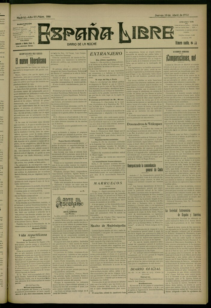 Miniatura de España Libre : Diario de la noche del 10 de abril de 1913, nº 588