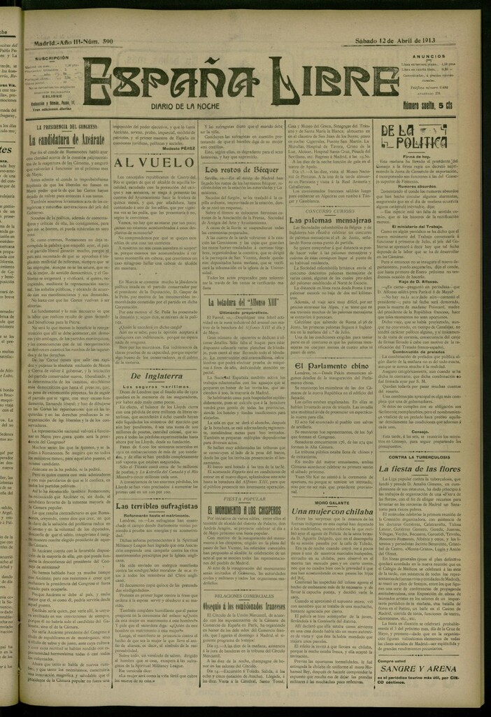 Miniatura de España Libre : Diario de la noche del 12 de abril de 1913, nº 590
