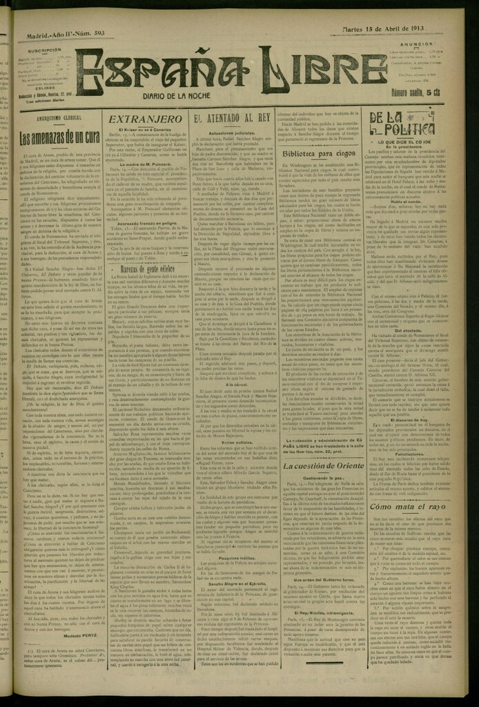 Miniatura de España Libre : Diario de la noche del 15 de abril de 1913, nº 593