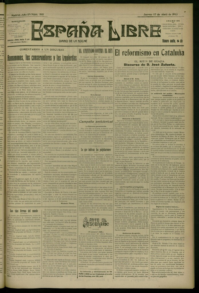 Miniatura de España Libre : Diario de la noche del 17 de abril de 1913, nº 595