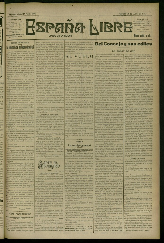 Miniatura de España Libre : Diario de la noche del 18 de abril de 1913, nº 596