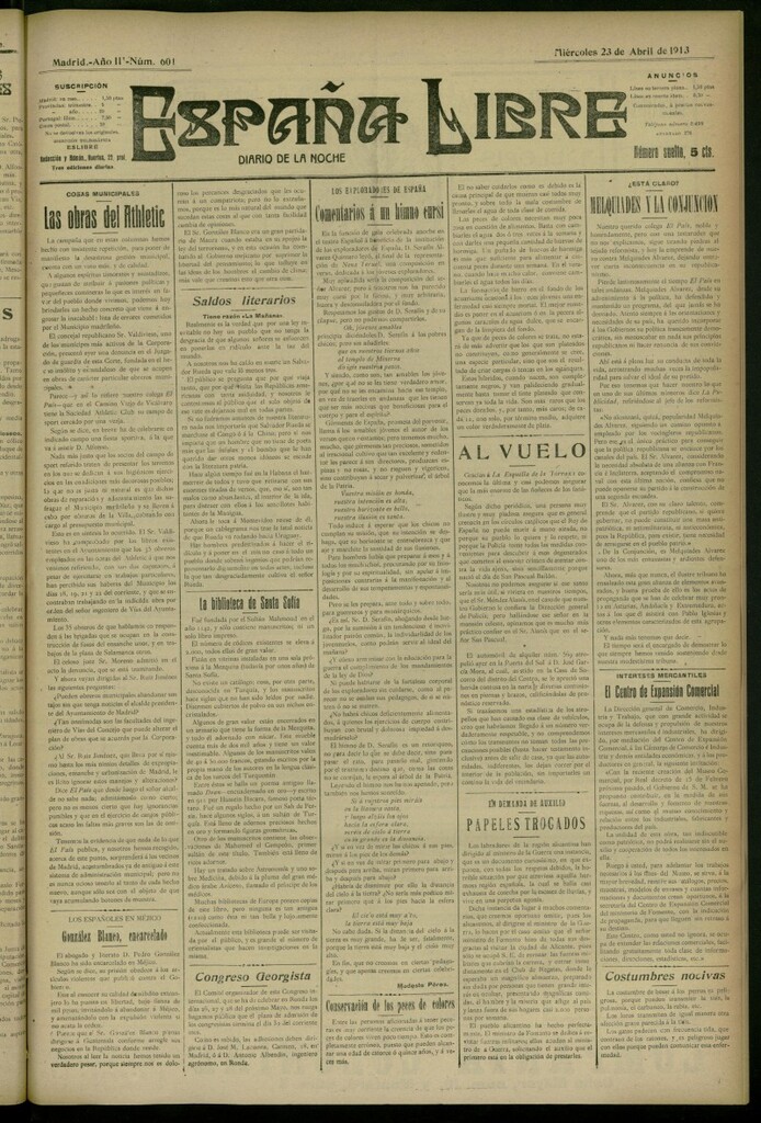 Miniatura de España Libre : Diario de la noche del 23 de abril de 1913, nº 601