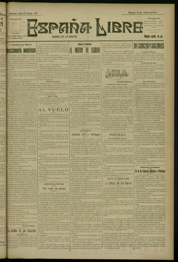 Miniatura de España Libre : Diario de la noche del 29 de abril de 1913, nº 607