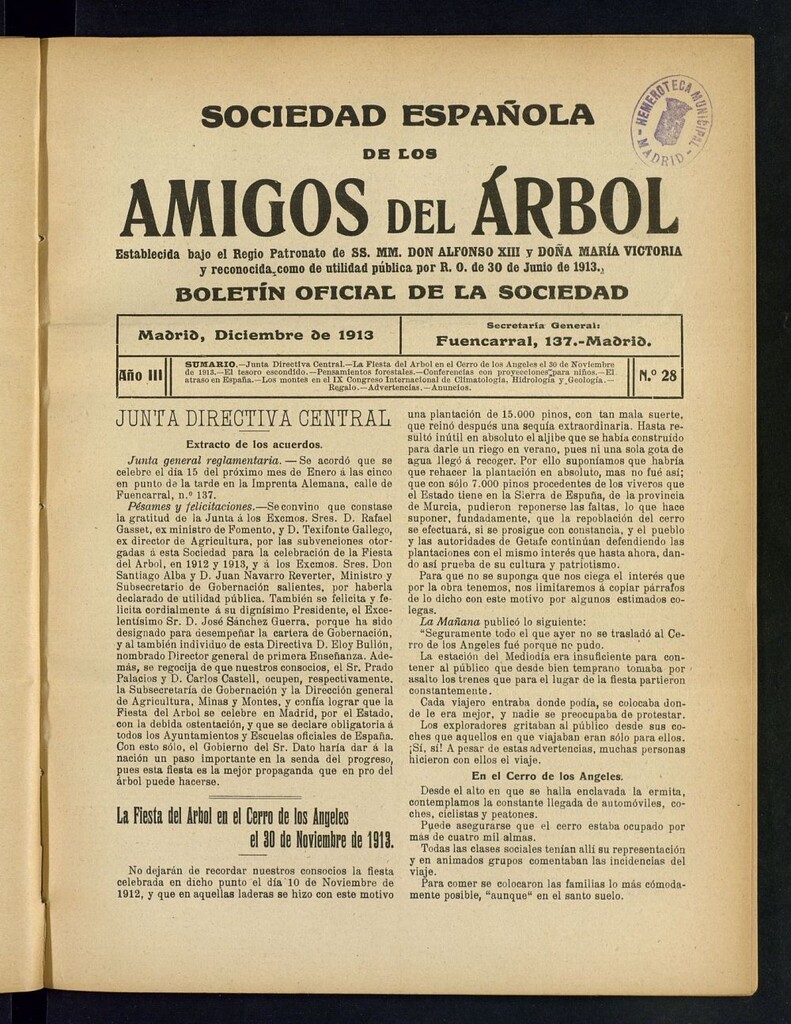 Miniatura de Boletín Comisión organizadora de la Sociedad Española de los amigos del árbol de diciembre de 1913