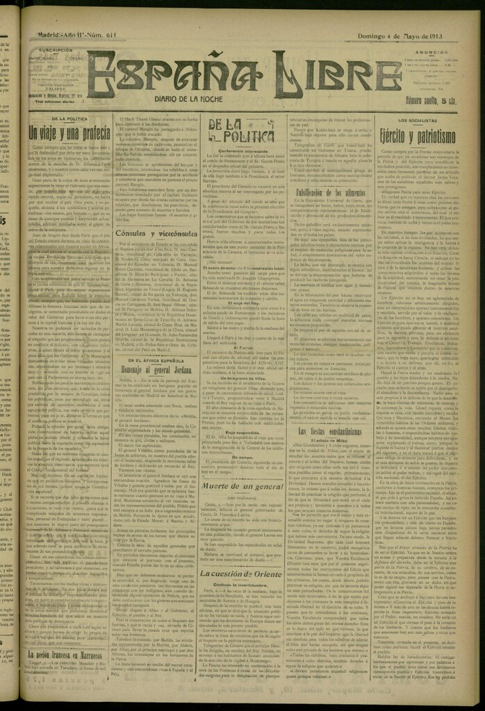 Miniatura de España Libre : Diario de la noche del 4 de mayo de 1913, nº 611