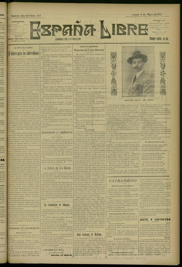 Miniatura de España Libre : Diario de la noche del 5 de mayo de 1913, nº 612