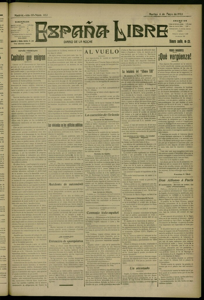Miniatura de España Libre : Diario de la noche del 6 de mayo de 1913, nº 613