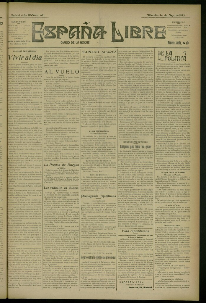 Miniatura de España Libre : Diario de la noche del 14 de mayo de 1913, nº 621