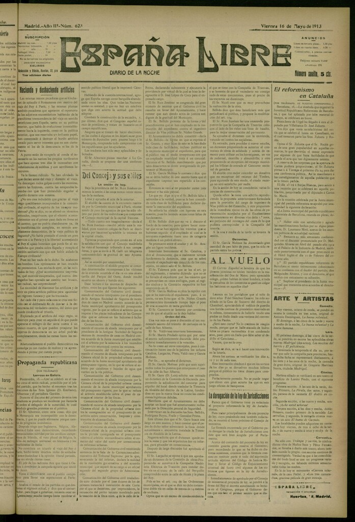 Miniatura de España Libre : Diario de la noche del 16 de mayo de 1913, nº 623