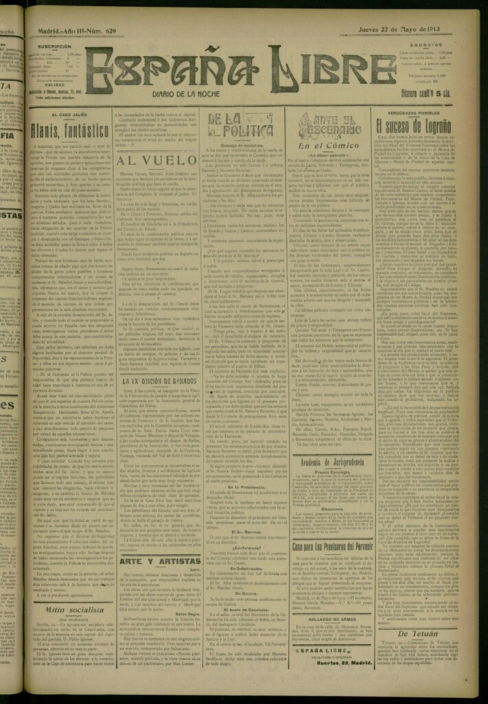 Miniatura de España Libre : Diario de la noche del 22 de mayo de 1913, nº 629