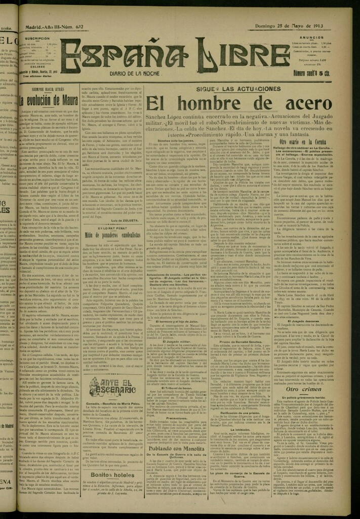 Miniatura de España Libre : Diario de la noche del 25 de mayo de 1913, nº 632