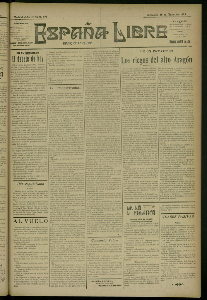 Miniatura de España Libre : Diario de la noche del 28 de mayo de 1913, nº 635