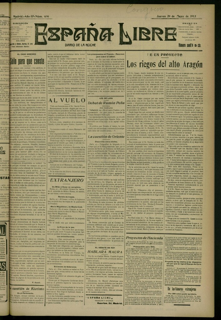 Miniatura de España Libre : Diario de la noche del 29 de mayo de 1913, nº 636