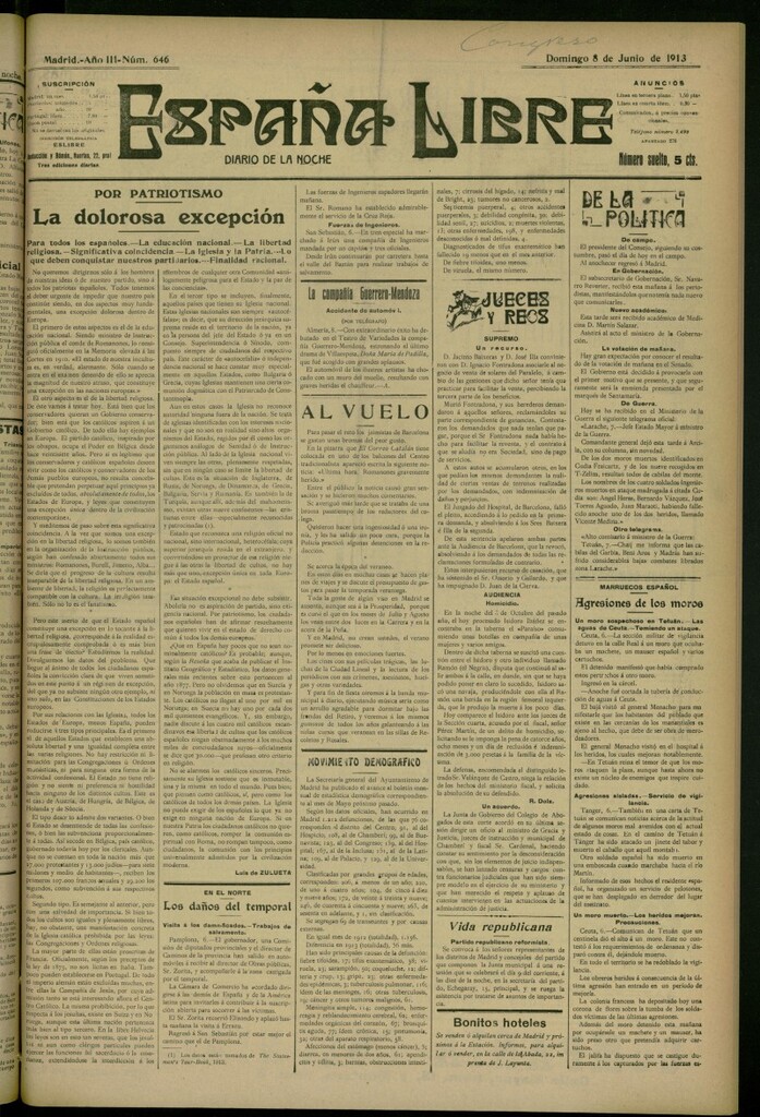 Miniatura de España Libre : Diario de la noche del 8 de junio de 1913, nº 646