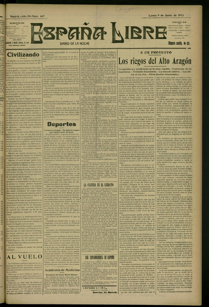 Miniatura de España Libre : Diario de la noche del 9 de junio de 1913, nº 647