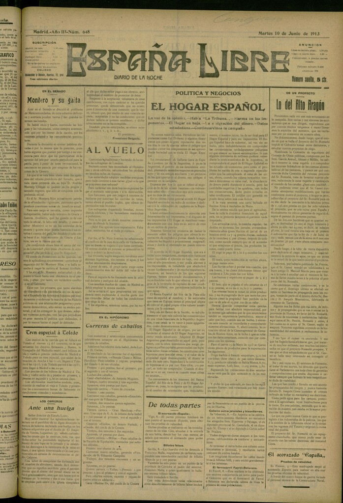 Miniatura de España Libre : Diario de la noche del 10 de junio de 1913, nº 648