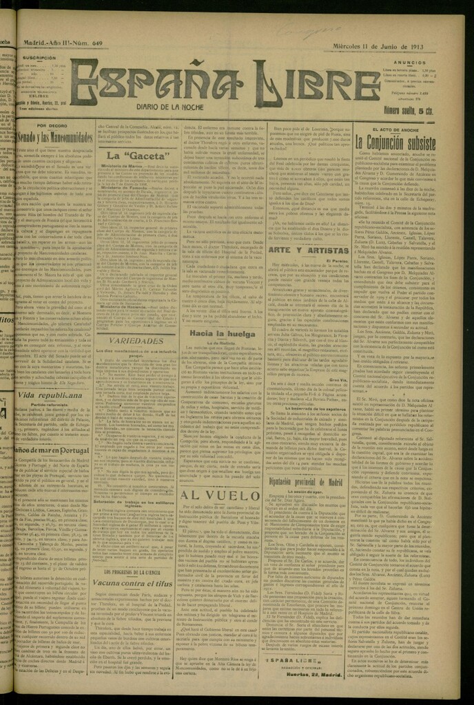Miniatura de España Libre : Diario de la noche del 11 de junio de 1913, nº 649