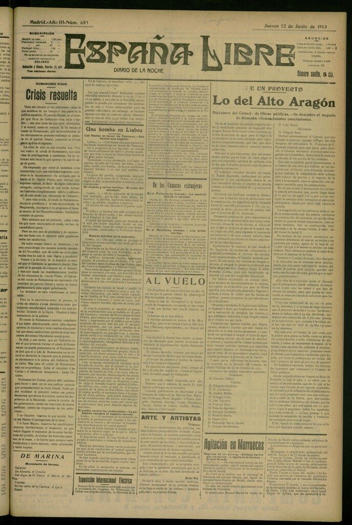 Miniatura de España Libre : Diario de la noche del 12 de junio de 1913, nº 650
