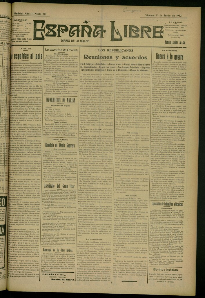 Miniatura de España Libre : Diario de la noche del 13 de junio de 1913, nº 651