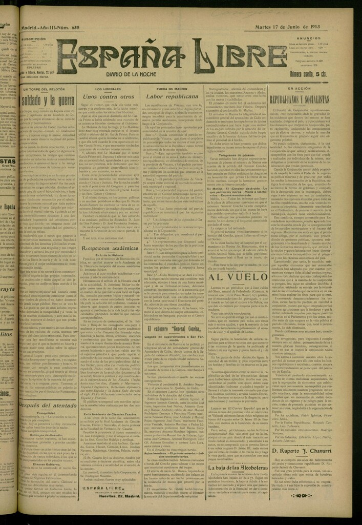 Miniatura de España Libre : Diario de la noche del 17 de junio de 1913, nº 655