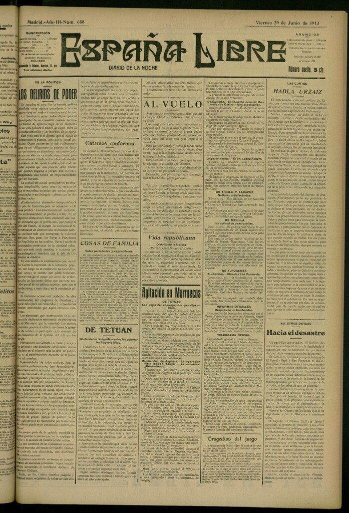 Miniatura de España Libre : Diario de la noche del 20 de junio de 1913, nº 658