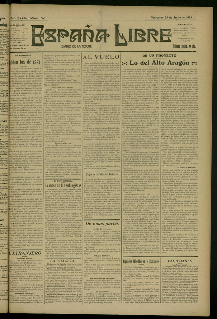 Miniatura de España Libre : Diario de la noche del 25 de junio de 1913, nº 663