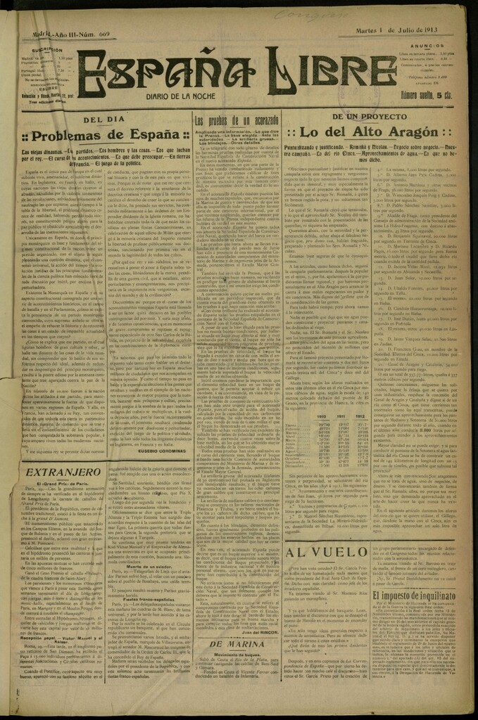 Miniatura de España Libre : Diario de la noche del 1 de julio de 1913, nº 669