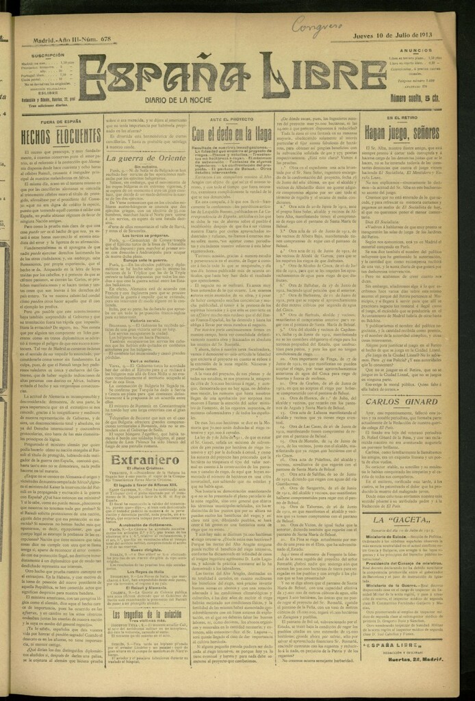 Miniatura de España Libre : Diario de la noche del 10 de julio de 1913, nº 678