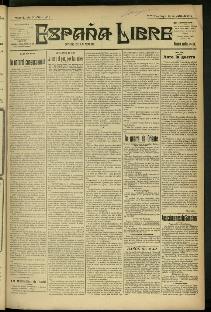 Miniatura de España Libre : Diario de la noche del 13 de julio de 1913, nº 681