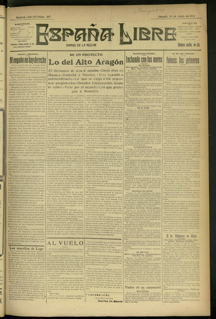 Miniatura de España Libre : Diario de la noche del 19 de julio de 1913, nº 687